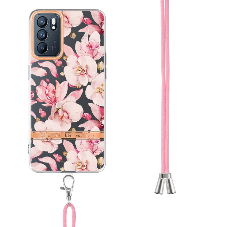For OPPO Reno6 5G Flowers Series TPU Phone Case with Lanyard