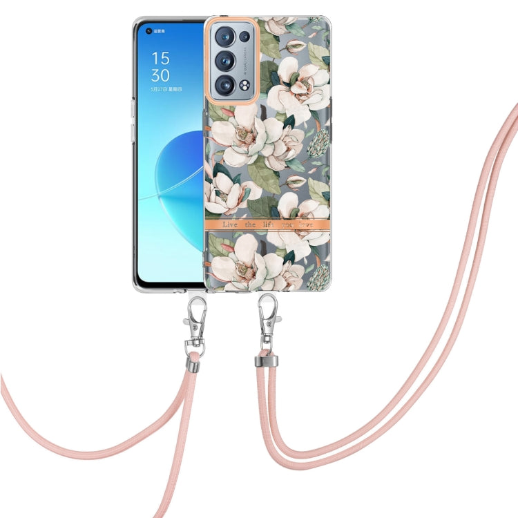 For OPPO Reno6 Pro+ 5G Flowers Series TPU Phone Case with Lanyard