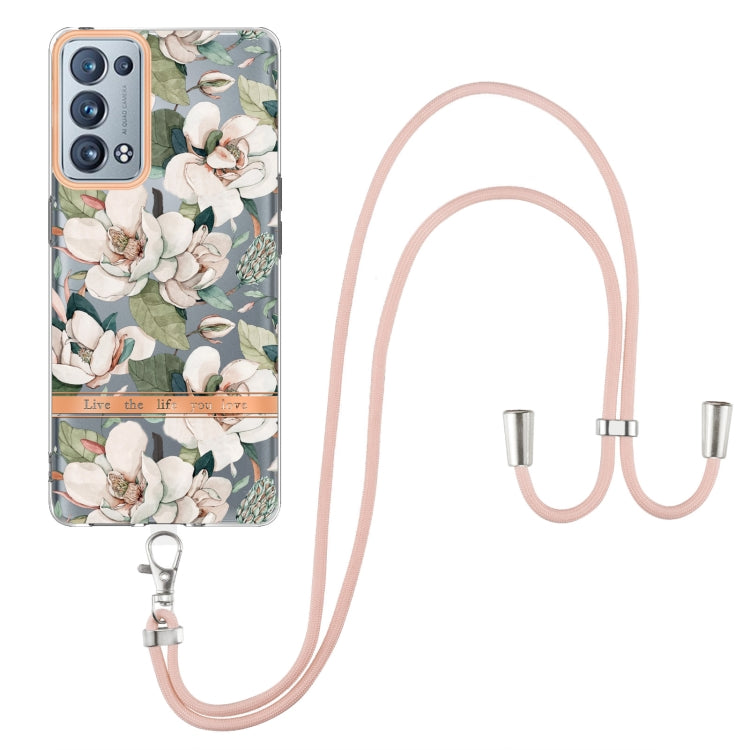 For OPPO Reno6 Pro+ 5G Flowers Series TPU Phone Case with Lanyard