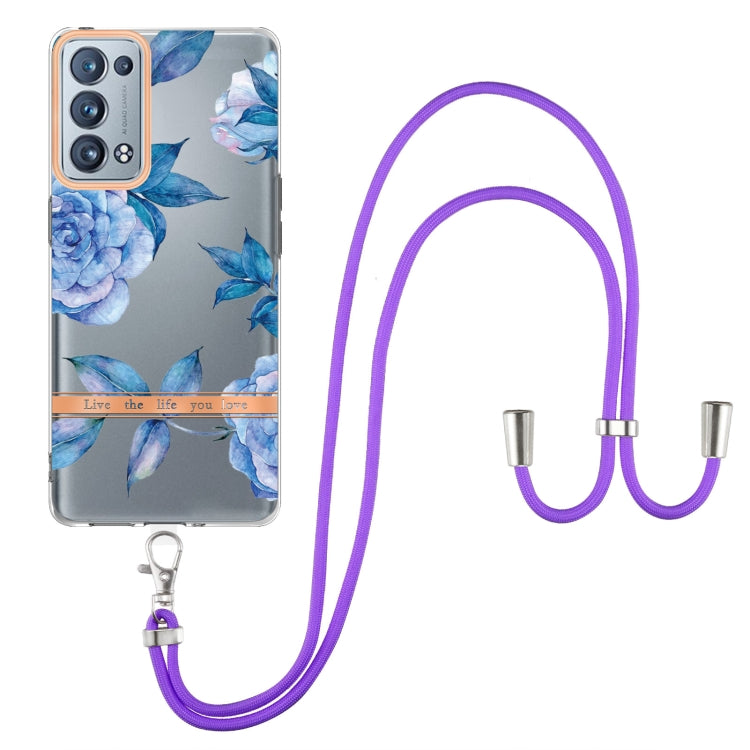 For OPPO Reno6 Pro+ 5G Flowers Series TPU Phone Case with Lanyard
