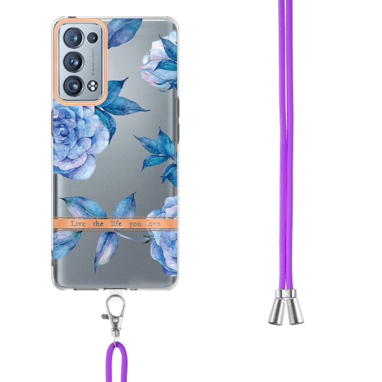 For OPPO Reno6 Pro+ 5G Flowers Series TPU Phone Case with Lanyard