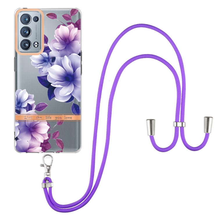 For OPPO Reno6 Pro+ 5G Flowers Series TPU Phone Case with Lanyard