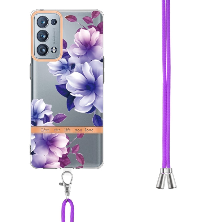 For OPPO Reno6 Pro+ 5G Flowers Series TPU Phone Case with Lanyard