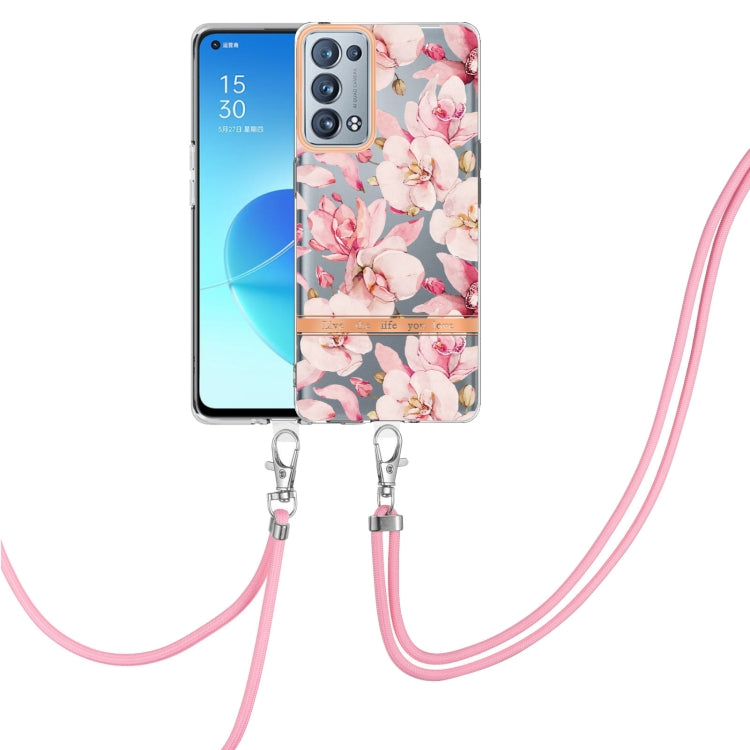 For OPPO Reno6 Pro+ 5G Flowers Series TPU Phone Case with Lanyard