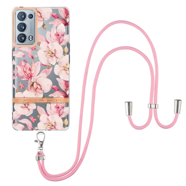 For OPPO Reno6 Pro+ 5G Flowers Series TPU Phone Case with Lanyard