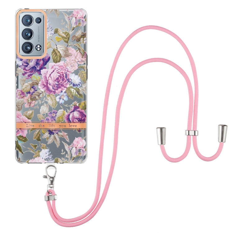 For OPPO Reno6 Pro+ 5G Flowers Series TPU Phone Case with Lanyard