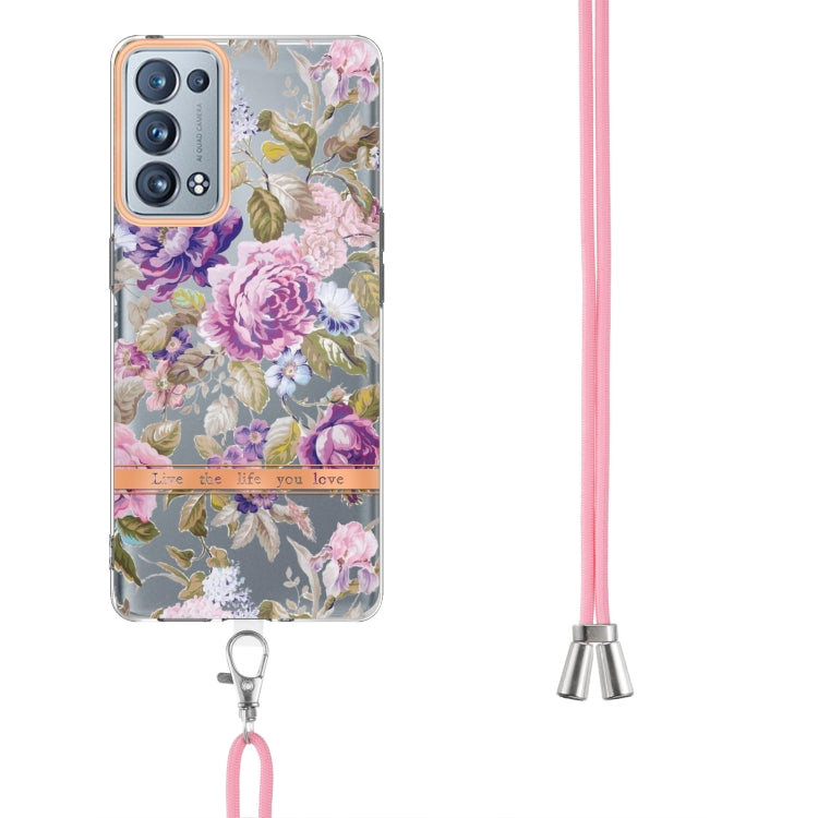 For OPPO Reno6 Pro+ 5G Flowers Series TPU Phone Case with Lanyard