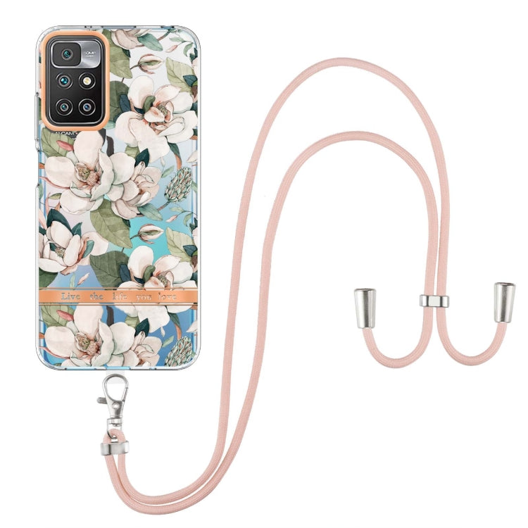 For Xiaomi Redmi 10 Flowers Series TPU Phone Case with Lanyard