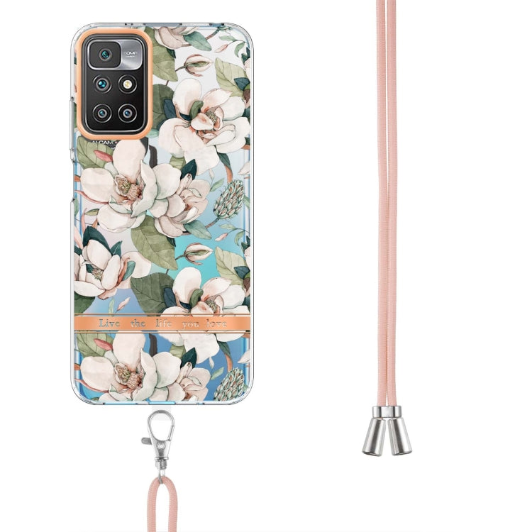 For Xiaomi Redmi 10 Flowers Series TPU Phone Case with Lanyard