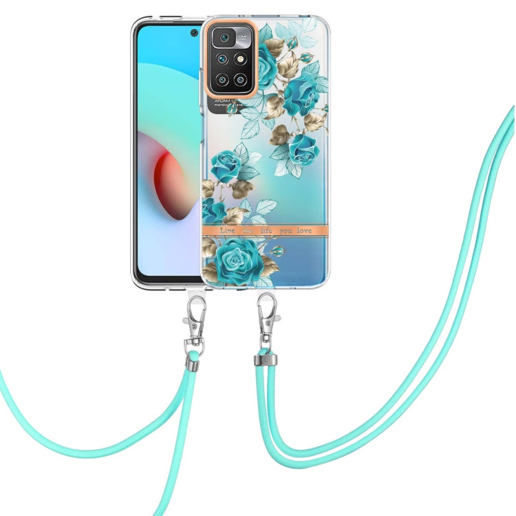 For Xiaomi Redmi 10 Flowers Series TPU Phone Case with Lanyard