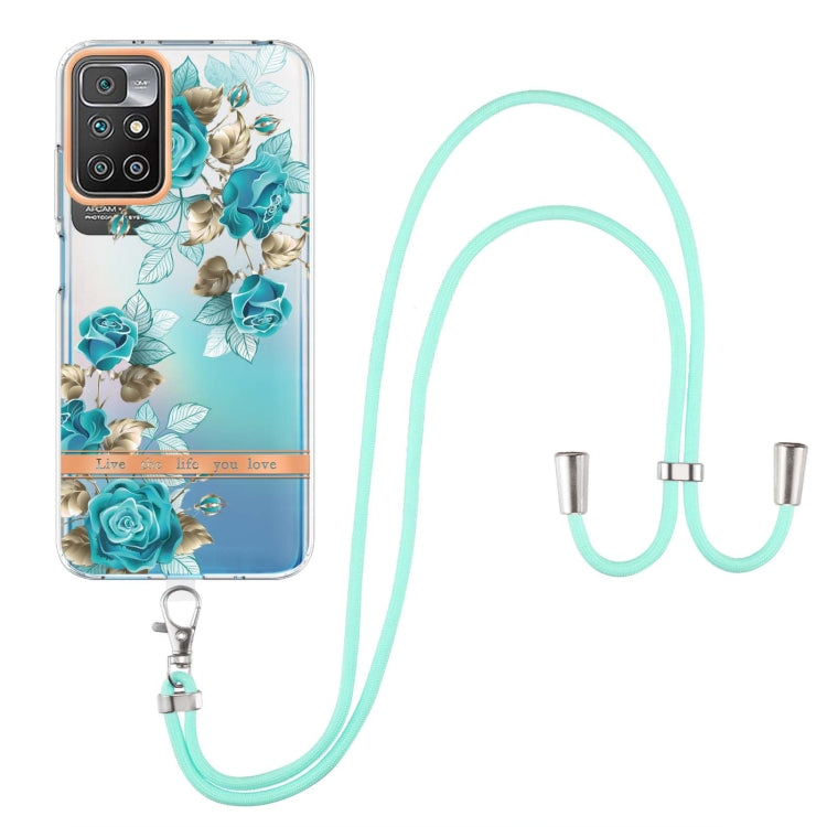 For Xiaomi Redmi 10 Flowers Series TPU Phone Case with Lanyard