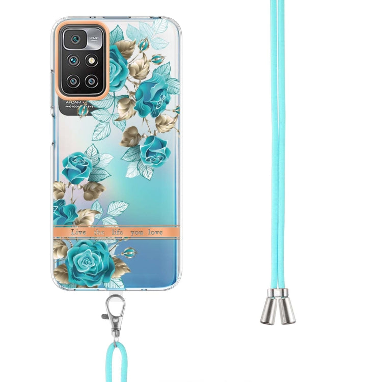 For Xiaomi Redmi 10 Flowers Series TPU Phone Case with Lanyard