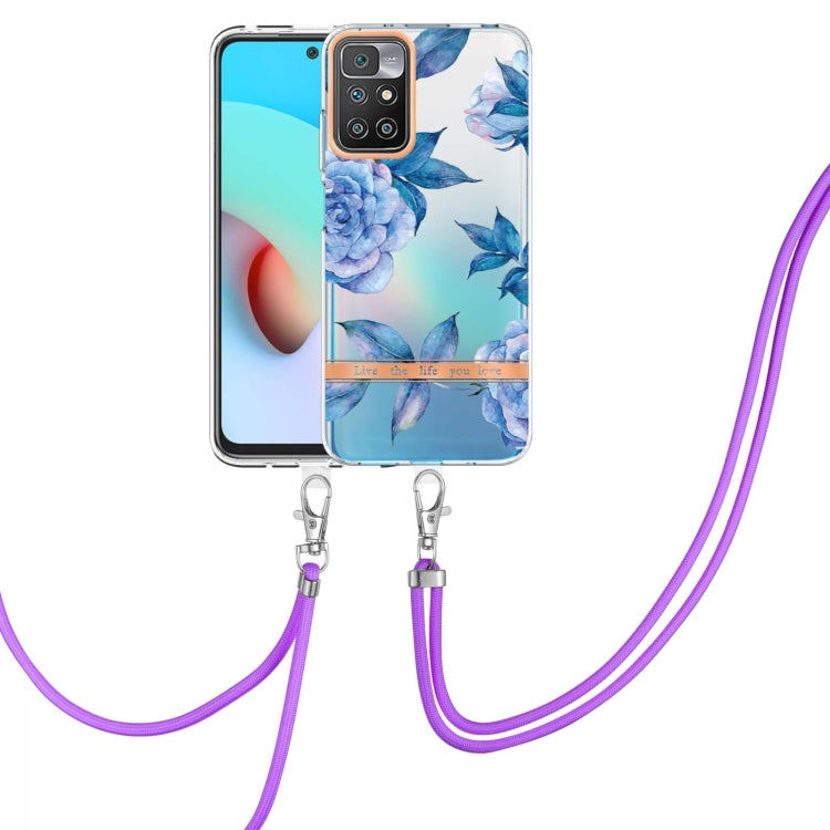 For Xiaomi Redmi 10 Flowers Series TPU Phone Case with Lanyard