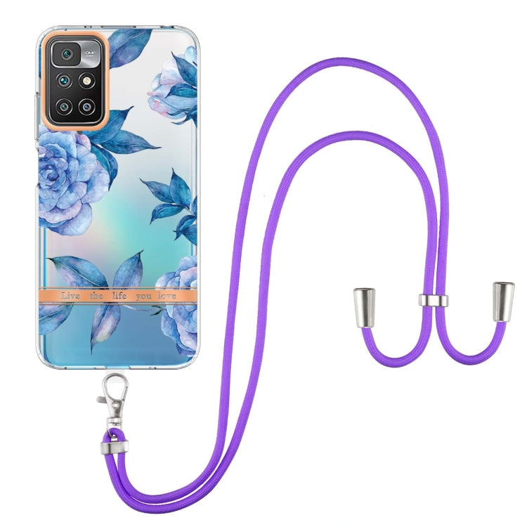 For Xiaomi Redmi 10 Flowers Series TPU Phone Case with Lanyard