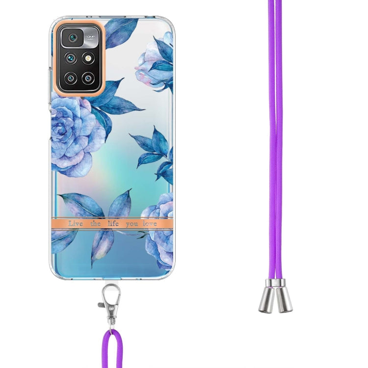 For Xiaomi Redmi 10 Flowers Series TPU Phone Case with Lanyard
