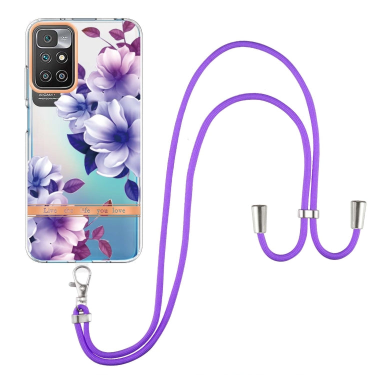 For Xiaomi Redmi 10 Flowers Series TPU Phone Case with Lanyard