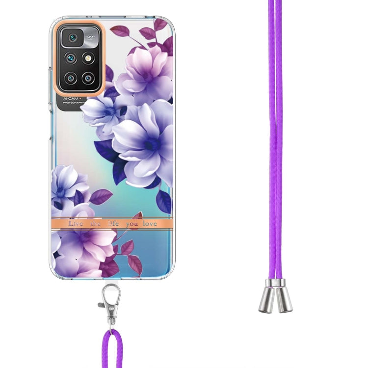 For Xiaomi Redmi 10 Flowers Series TPU Phone Case with Lanyard
