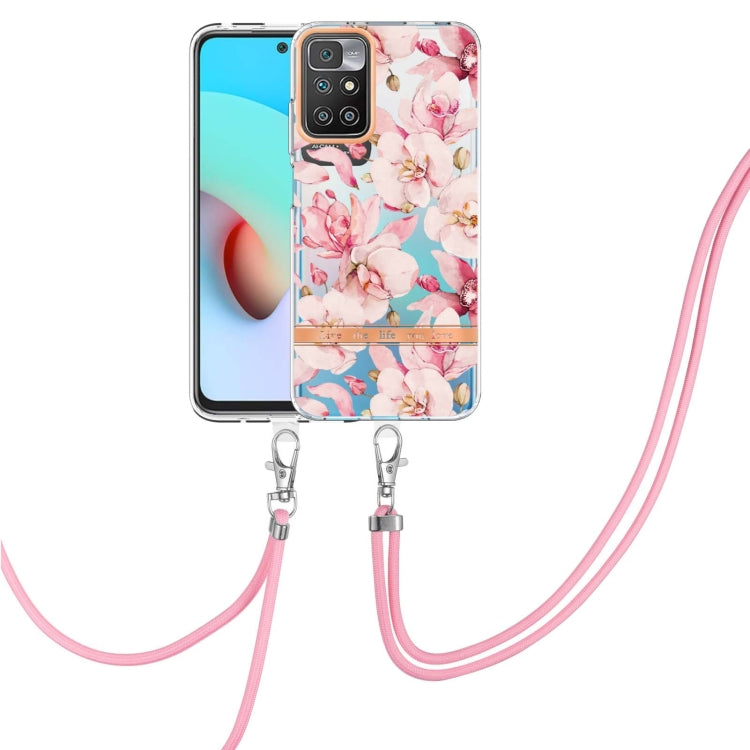For Xiaomi Redmi 10 Flowers Series TPU Phone Case with Lanyard