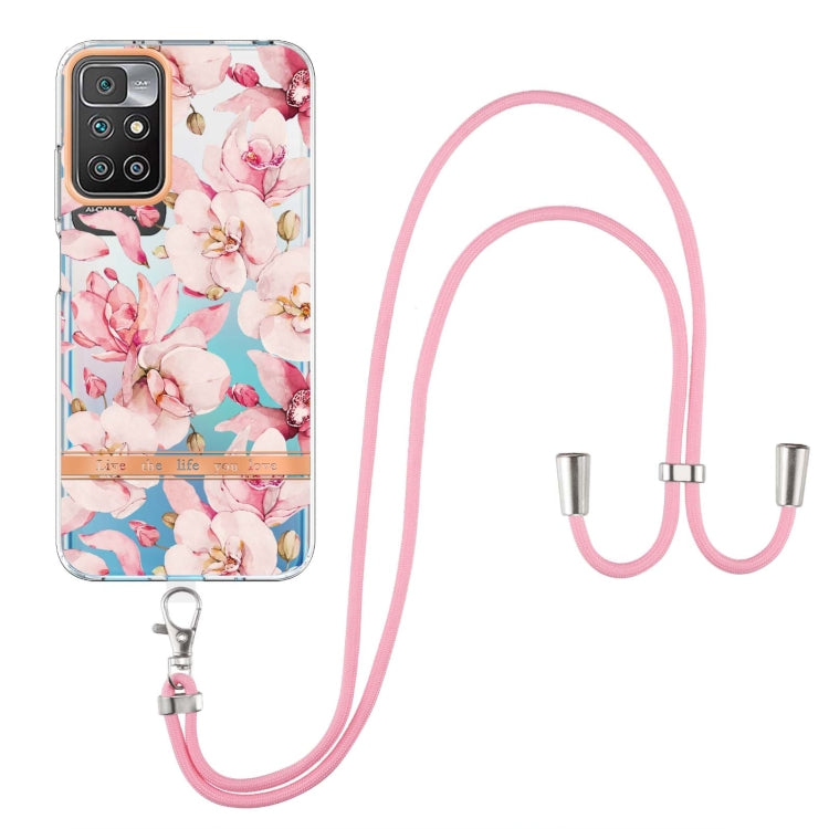For Xiaomi Redmi 10 Flowers Series TPU Phone Case with Lanyard