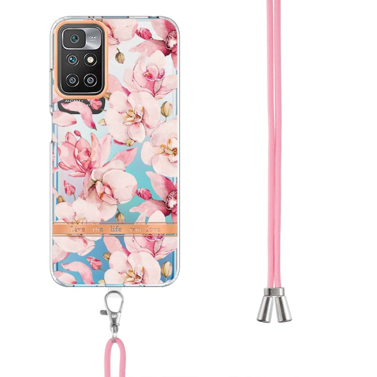 For Xiaomi Redmi 10 Flowers Series TPU Phone Case with Lanyard