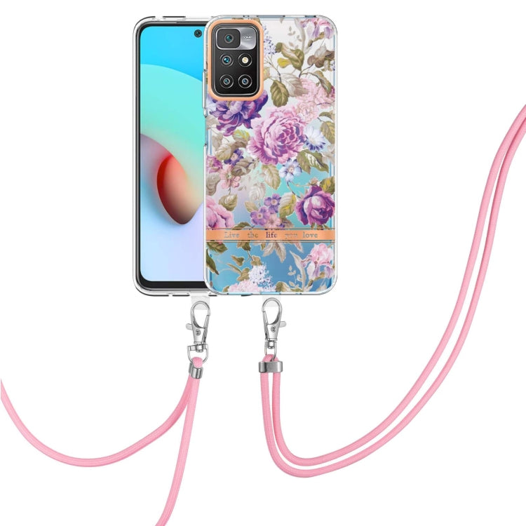 For Xiaomi Redmi 10 Flowers Series TPU Phone Case with Lanyard