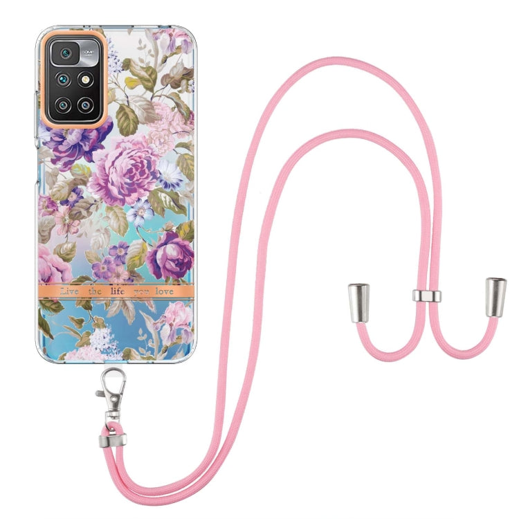 For Xiaomi Redmi 10 Flowers Series TPU Phone Case with Lanyard