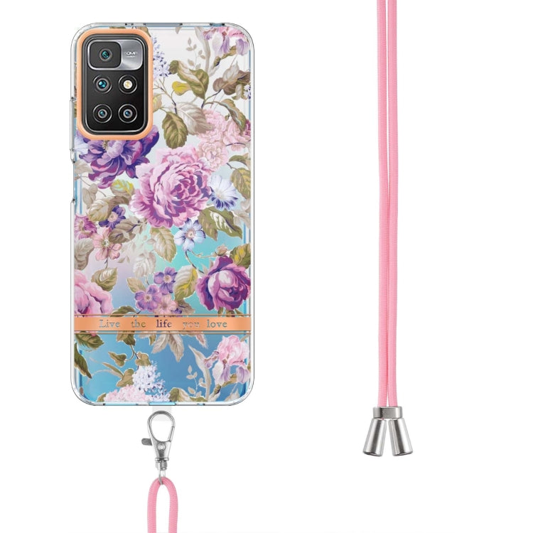 For Xiaomi Redmi 10 Flowers Series TPU Phone Case with Lanyard