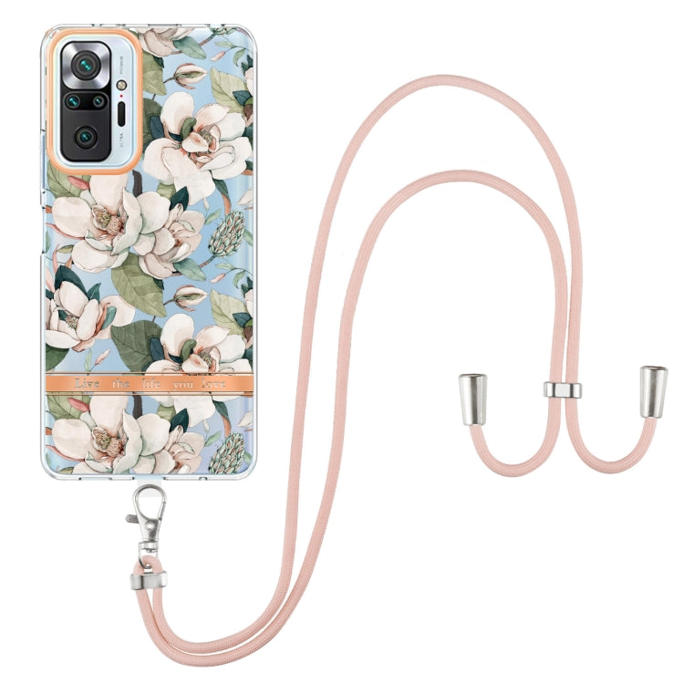 For Xiaomi Redmi Note 10 Pro Max / Note 10 Pro Flowers Series TPU Phone Case with Lanyard