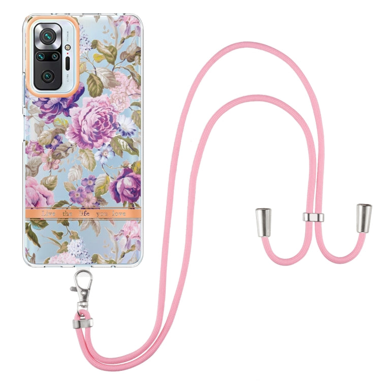 For Xiaomi Redmi Note 10 Pro Max / Note 10 Pro Flowers Series TPU Phone Case with Lanyard