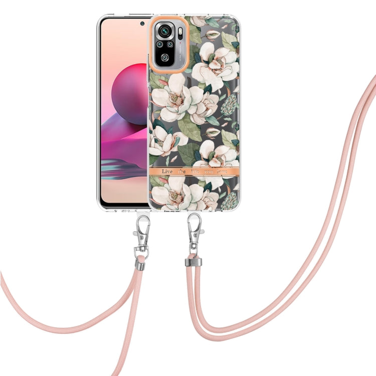 For Xiaomi Redmi Note 10s / Note 10 4G Flowers Series TPU Phone Case with Lanyard