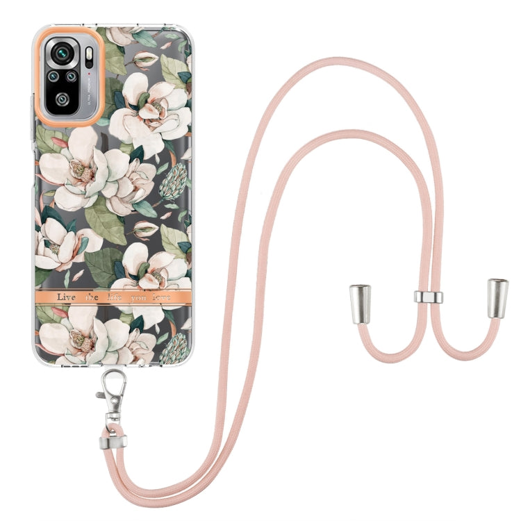 For Xiaomi Redmi Note 10s / Note 10 4G Flowers Series TPU Phone Case with Lanyard