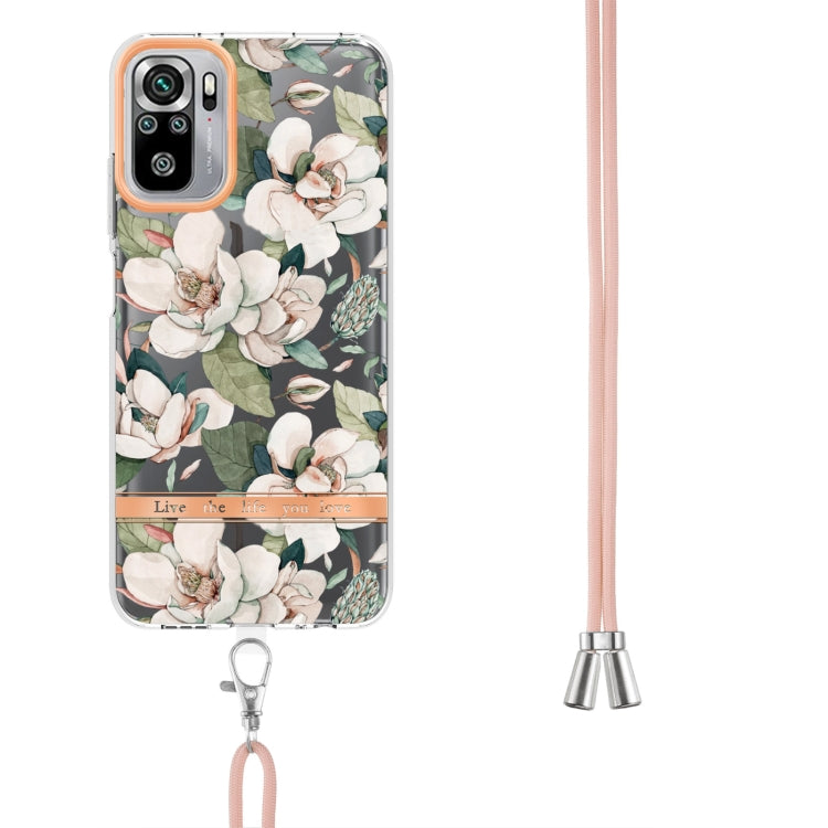 For Xiaomi Redmi Note 10s / Note 10 4G Flowers Series TPU Phone Case with Lanyard