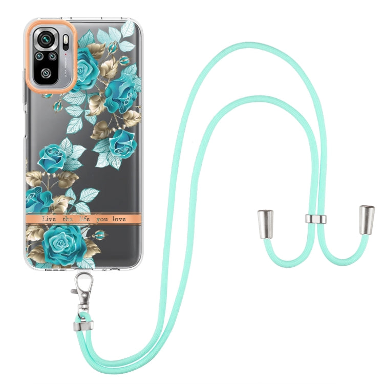 For Xiaomi Redmi Note 10s / Note 10 4G Flowers Series TPU Phone Case with Lanyard