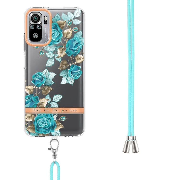 For Xiaomi Redmi Note 10s / Note 10 4G Flowers Series TPU Phone Case with Lanyard