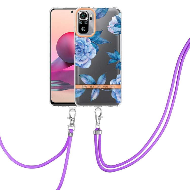 For Xiaomi Redmi Note 10s / Note 10 4G Flowers Series TPU Phone Case with Lanyard
