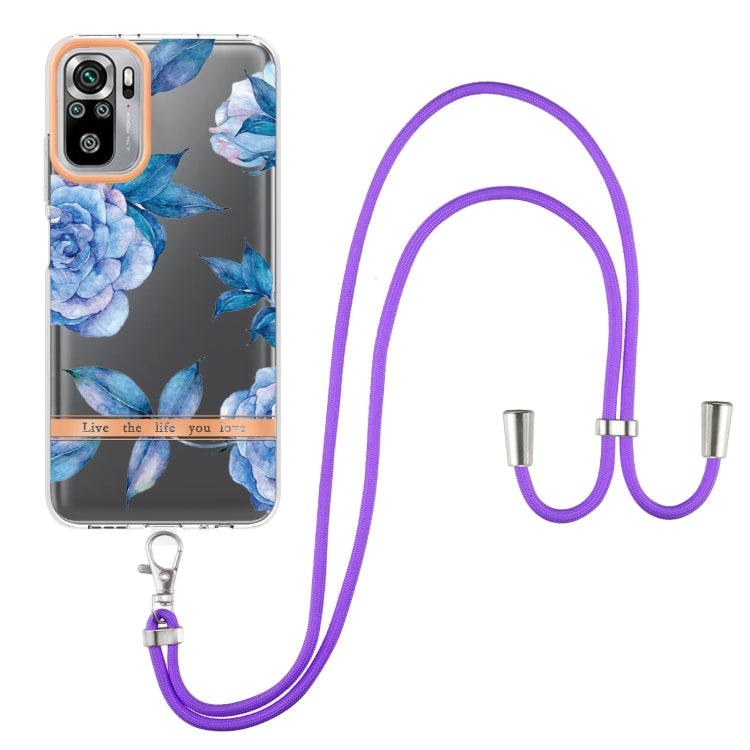 For Xiaomi Redmi Note 10s / Note 10 4G Flowers Series TPU Phone Case with Lanyard