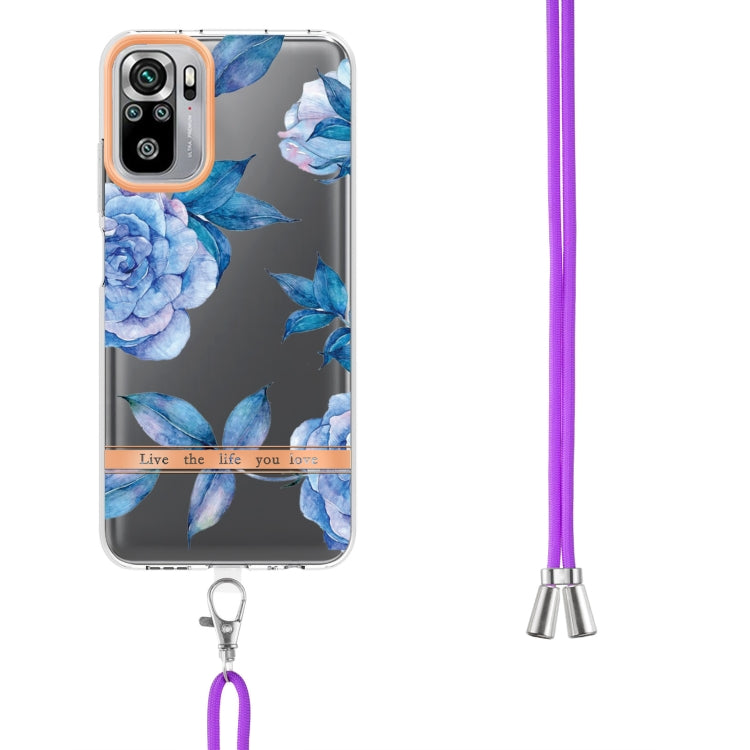 For Xiaomi Redmi Note 10s / Note 10 4G Flowers Series TPU Phone Case with Lanyard