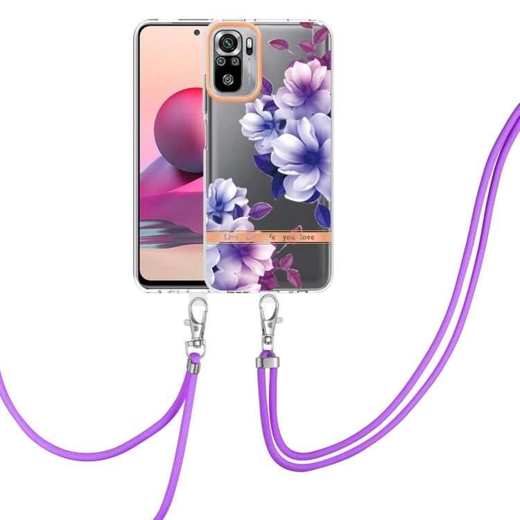 For Xiaomi Redmi Note 10s / Note 10 4G Flowers Series TPU Phone Case with Lanyard