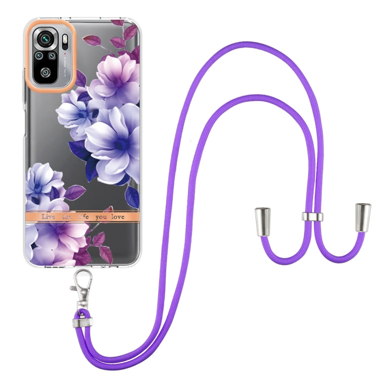 For Xiaomi Redmi Note 10s / Note 10 4G Flowers Series TPU Phone Case with Lanyard