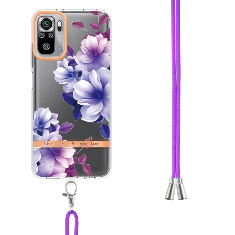 For Xiaomi Redmi Note 10s / Note 10 4G Flowers Series TPU Phone Case with Lanyard