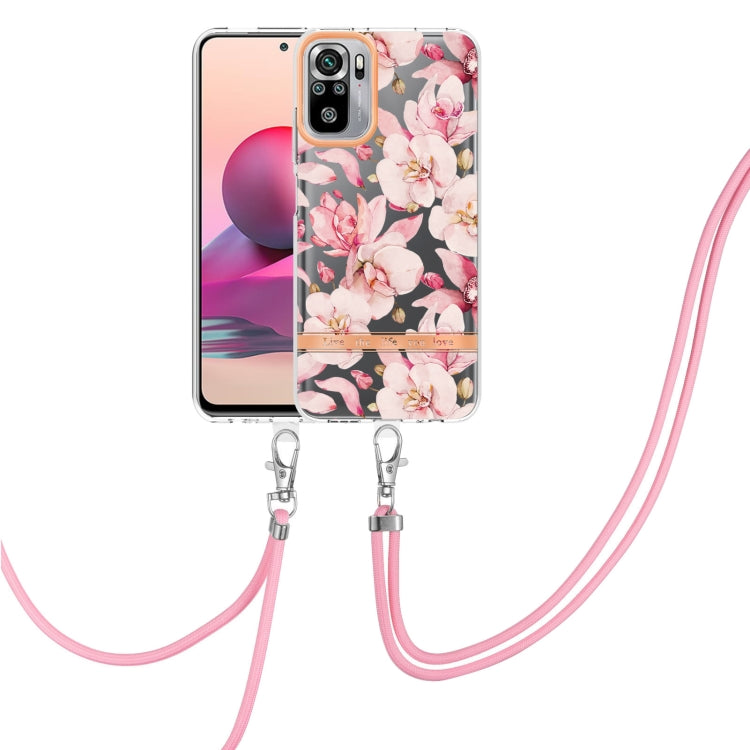 For Xiaomi Redmi Note 10s / Note 10 4G Flowers Series TPU Phone Case with Lanyard