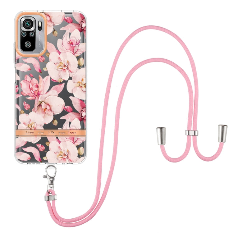 For Xiaomi Redmi Note 10s / Note 10 4G Flowers Series TPU Phone Case with Lanyard