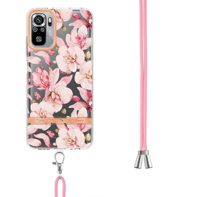 For Xiaomi Redmi Note 10s / Note 10 4G Flowers Series TPU Phone Case with Lanyard