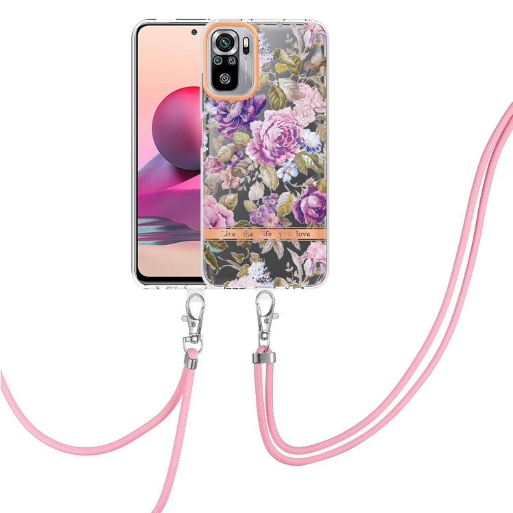 For Xiaomi Redmi Note 10s / Note 10 4G Flowers Series TPU Phone Case with Lanyard
