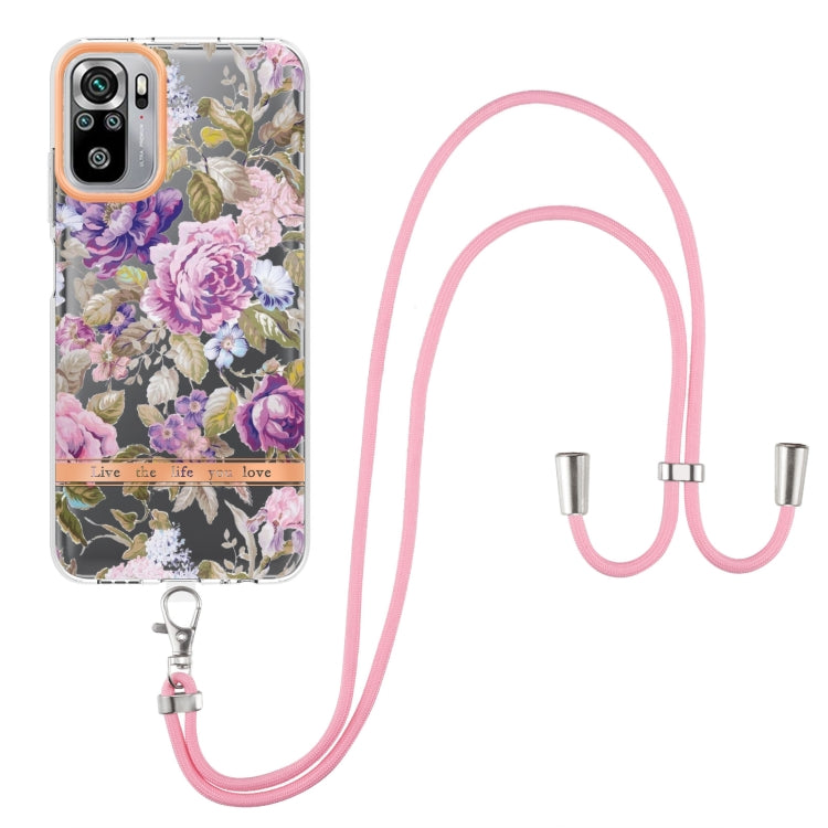 For Xiaomi Redmi Note 10s / Note 10 4G Flowers Series TPU Phone Case with Lanyard