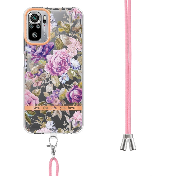 For Xiaomi Redmi Note 10s / Note 10 4G Flowers Series TPU Phone Case with Lanyard