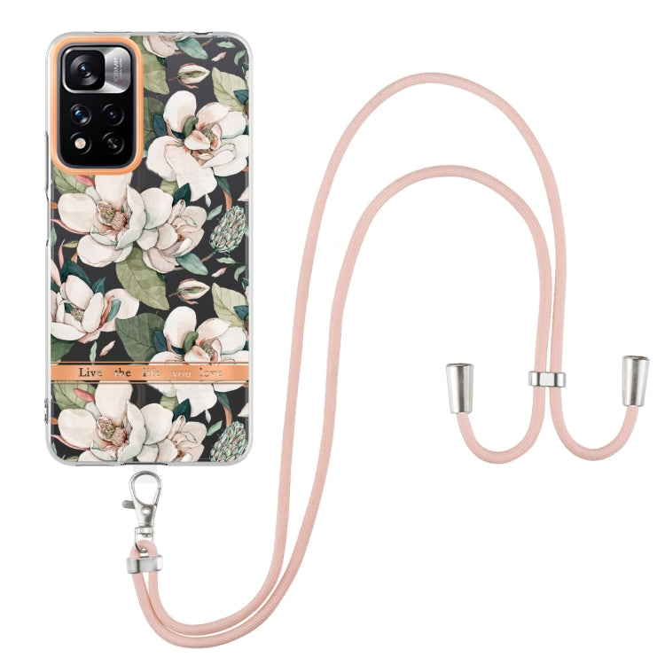 For Xiaomi Redmi Note 11 Pro / Redmi Note 11 Pro+ Flowers Series TPU Phone Case with Lanyard