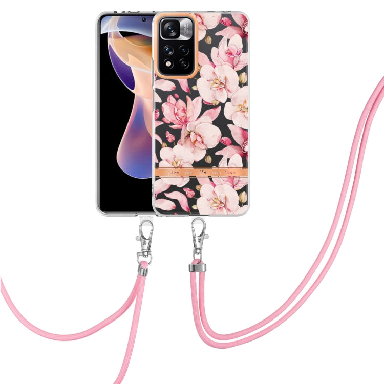 For Xiaomi Redmi Note 11 Pro / Redmi Note 11 Pro+ Flowers Series TPU Phone Case with Lanyard