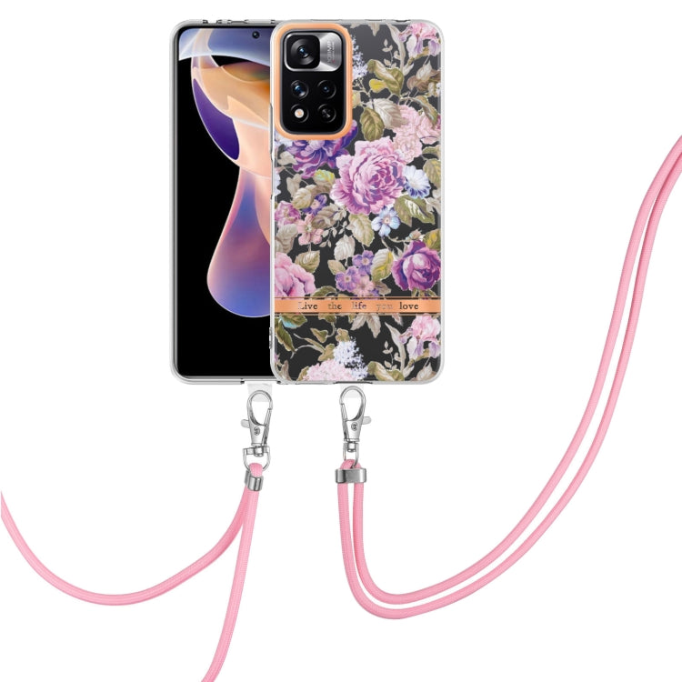 For Xiaomi Redmi Note 11 Pro / Redmi Note 11 Pro+ Flowers Series TPU Phone Case with Lanyard