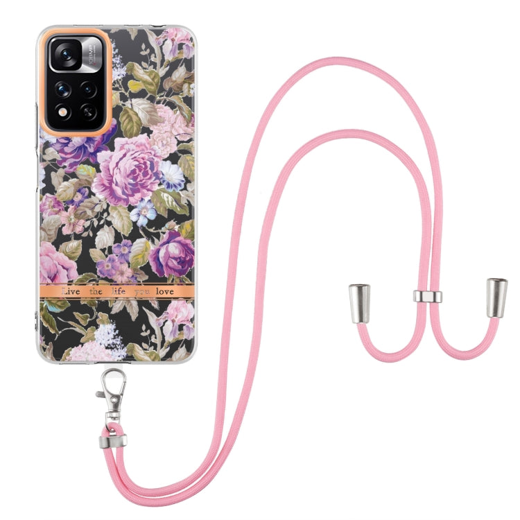 For Xiaomi Redmi Note 11 Pro / Redmi Note 11 Pro+ Flowers Series TPU Phone Case with Lanyard